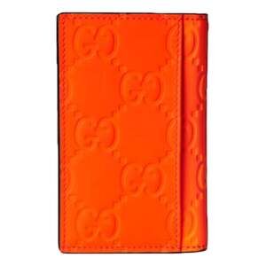 Gucci GG Leather Rubber Effect Neon Orange Folding Wallet Card